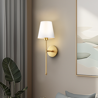 Remote Control Wall Sconce Set of 2 Gold 20 Inch Wireless Reading Light for Bedroom Living Room Adjustable Brightness Battery Operated Fabri