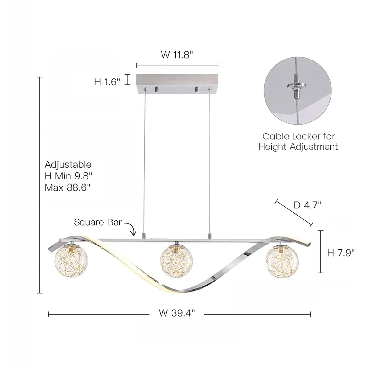 LED Chandelier for Kitchen Island & Dining Room 39 in Gold Glass Globe Ceiling Light Hanging Fixture Modern Linear Suspended Lighting for Di
