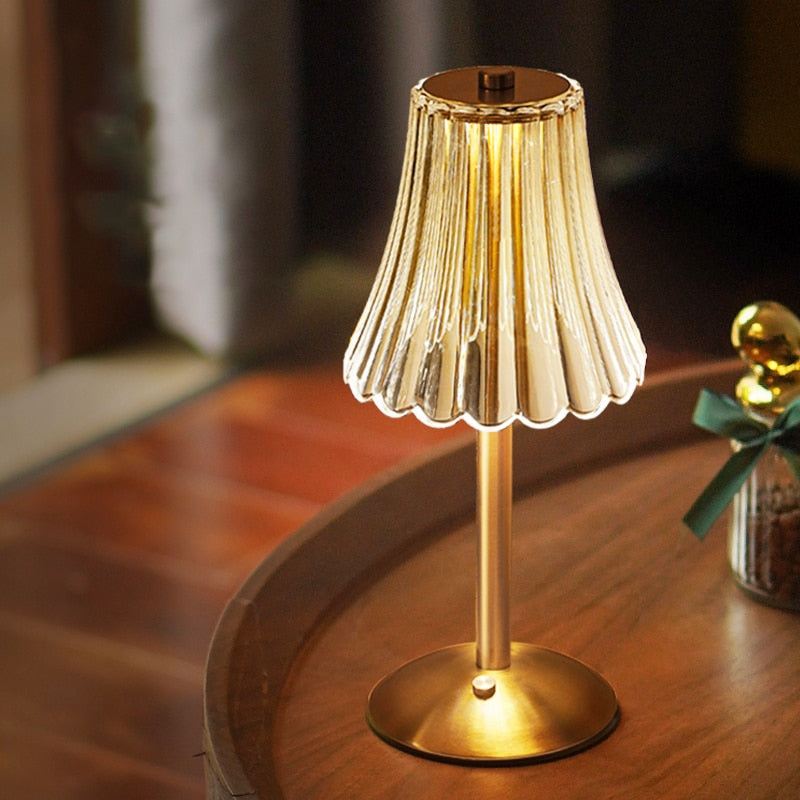 Cordless Crystal Table Lamp with Touch Dimming Control – Rechargeable LED Bedside Light with Gold Aluminum Base for Bedroom, Living Room &