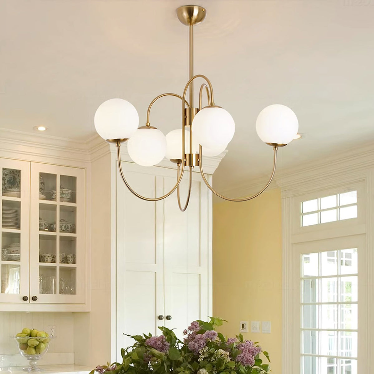Multi-Arm Ceiling Light Fixture Metal Frame Frosted Glass Shades Gold Black White 30 Inch Diameter Living Room Dining Room Bedroom Overhead