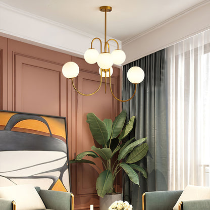 Multi-Arm Ceiling Light Fixture Metal Frame Frosted Glass Shades Gold Black White 30 Inch Diameter Living Room Dining Room Bedroom Overhead