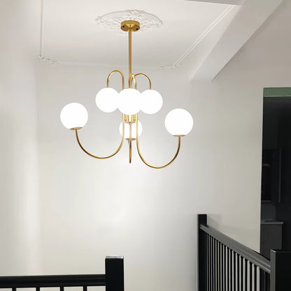 Multi-Arm Ceiling Light Fixture Metal Frame Frosted Glass Shades Gold Black White 30 Inch Diameter Living Room Dining Room Bedroom Overhead