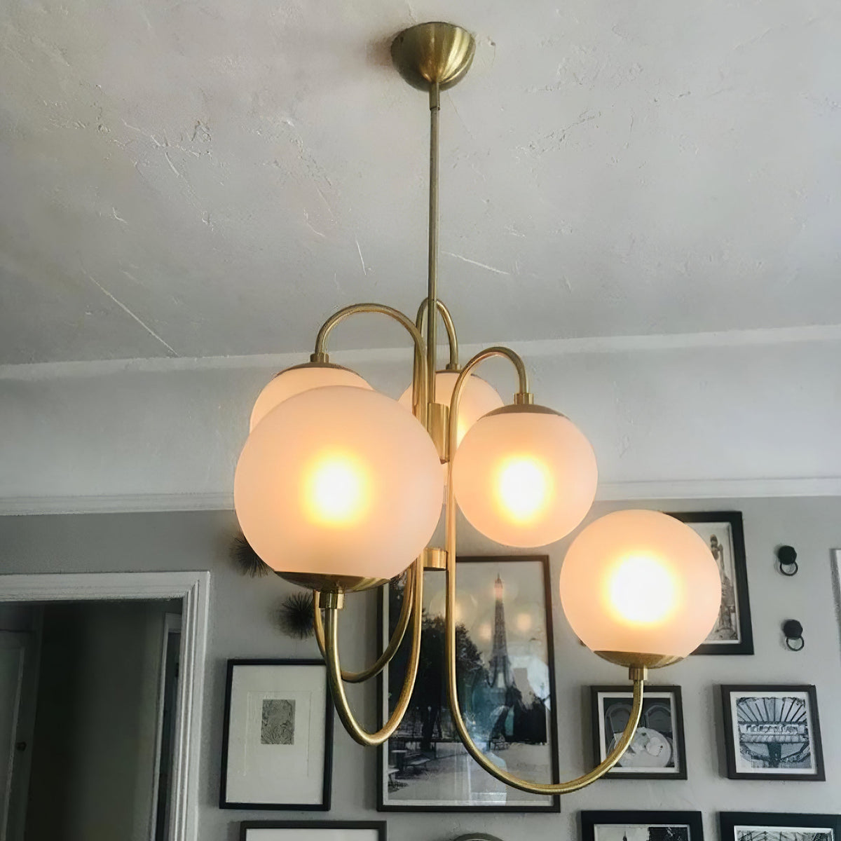 Multi-Arm Ceiling Light Fixture Metal Frame Frosted Glass Shades Gold Black White 30 Inch Diameter Living Room Dining Room Bedroom Overhead
