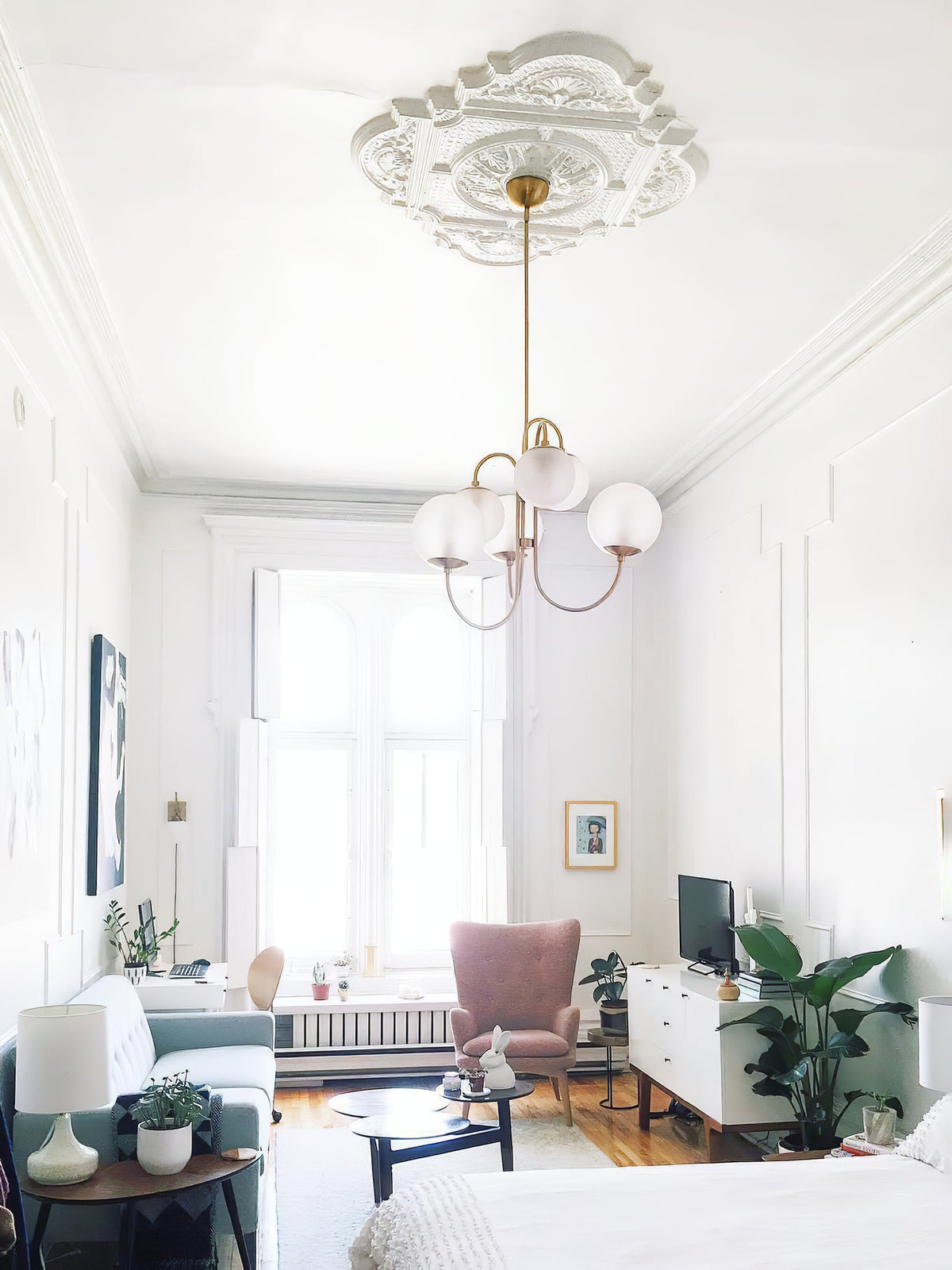 Multi-Arm Ceiling Light Fixture Metal Frame Frosted Glass Shades Gold Black White 30 Inch Diameter Living Room Dining Room Bedroom Overhead