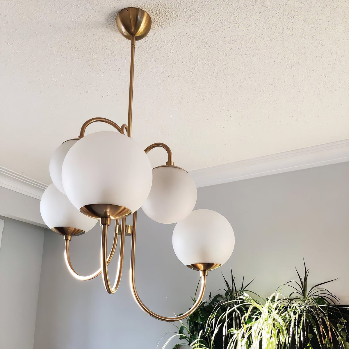 Multi-Arm Ceiling Light Fixture Metal Frame Frosted Glass Shades Gold Black White 30 Inch Diameter Living Room Dining Room Bedroom Overhead