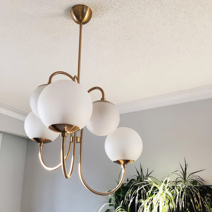 Multi-Arm Ceiling Light Fixture Metal Frame Frosted Glass Shades Gold Black White 30 Inch Diameter Living Room Dining Room Bedroom Overhead