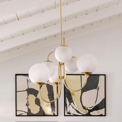 Multi-Arm Ceiling Light Fixture Metal Frame Frosted Glass Shades Gold Black White 30 Inch Diameter Living Room Dining Room Bedroom Overhead