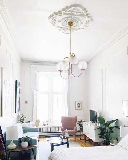 Multi-Arm Ceiling Light Fixture Metal Frame Frosted Glass Shades Gold Black White 30 Inch Diameter Living Room Dining Room Bedroom Overhead