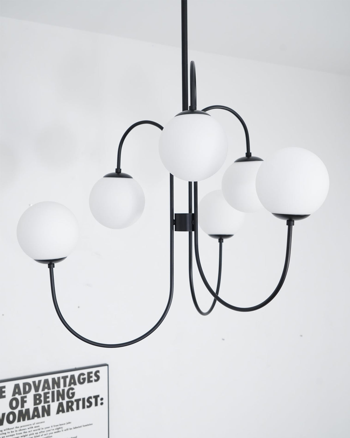 Multi-Arm Ceiling Light Fixture Metal Frame Frosted Glass Shades Gold Black White 30 Inch Diameter Living Room Dining Room Bedroom Overhead