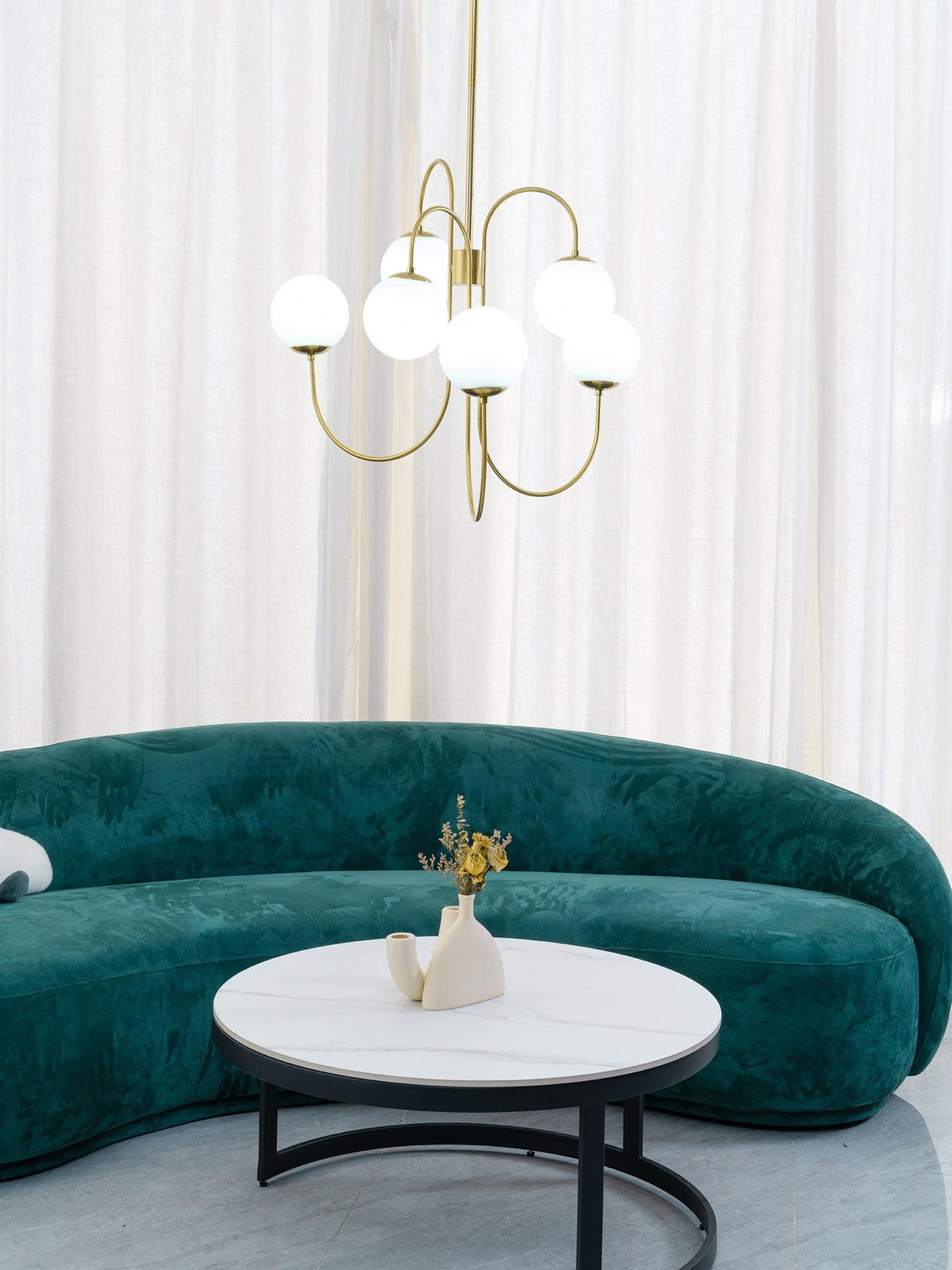 Multi-Arm Ceiling Light Fixture Metal Frame Frosted Glass Shades Gold Black White 30 Inch Diameter Living Room Dining Room Bedroom Overhead