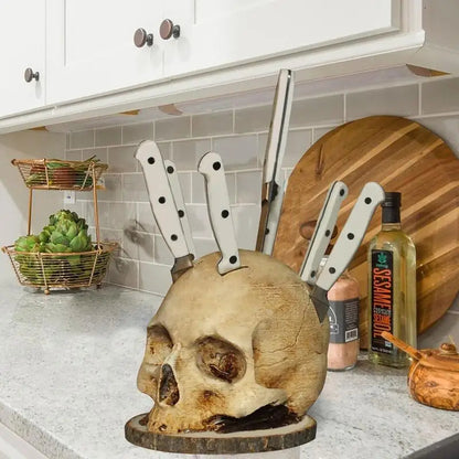 Gothic Culinary | Skull Knife Holder with Hand-Painted Design | Unique Storage Solution for Kitchen Decor