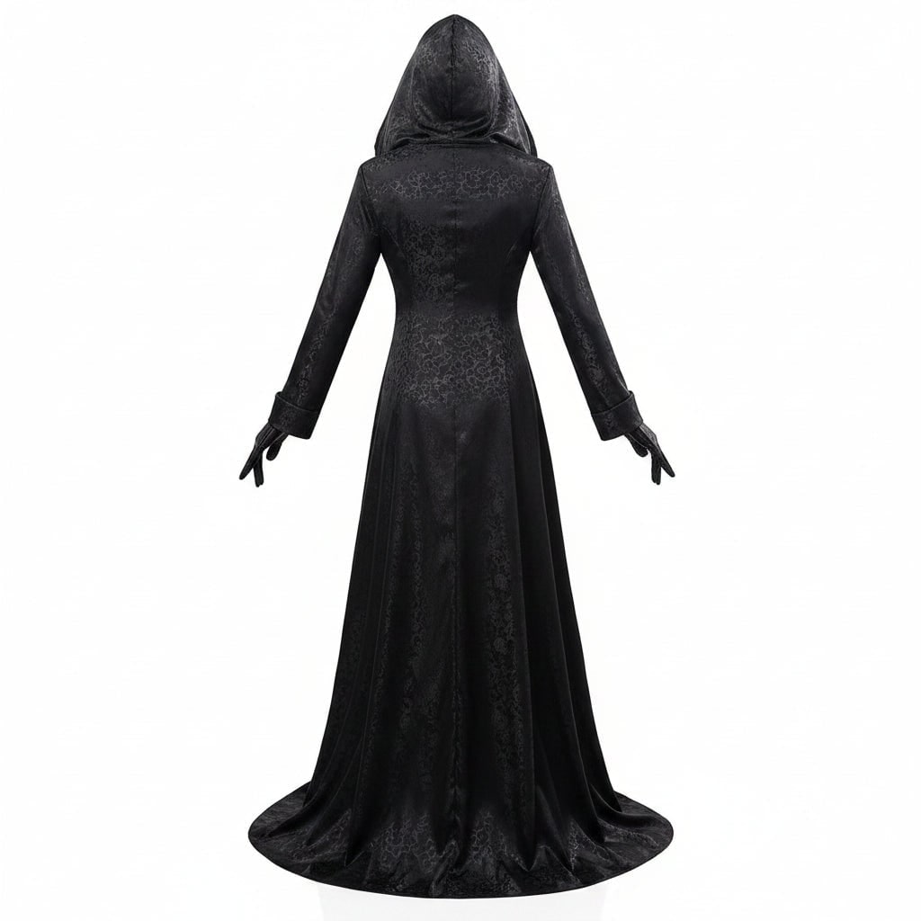 Gothic Vampire Costume | Elegant Black Dress with Cloak & Accessories for Striking Halloween Look