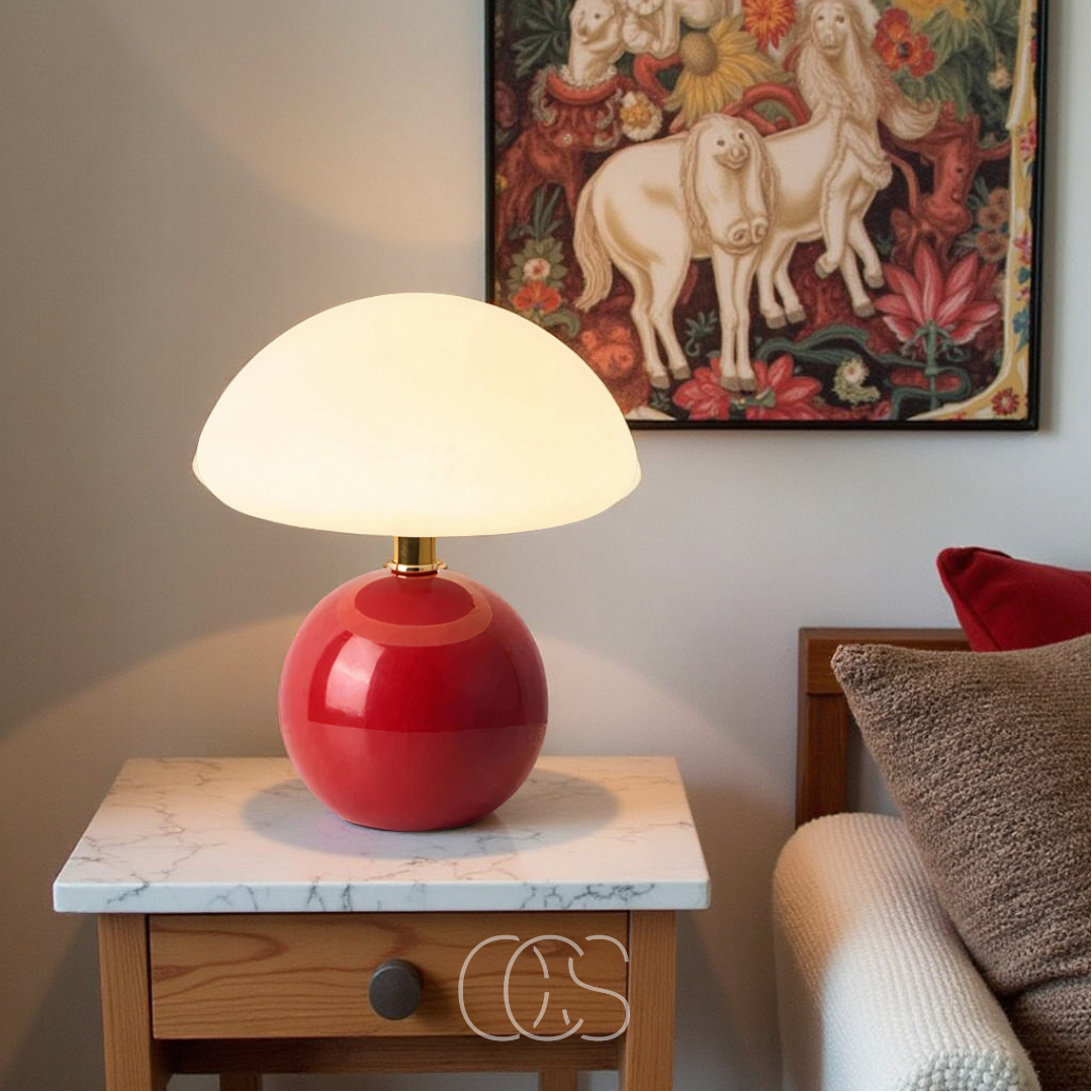 Mushroom Table Lamp with 3-Level Dimmable LED Light – Retro Ceramic & Frosted Glass Desk Lamp for Bedroom, Living Room & Office