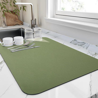 Super-Absorbent Diatomite Kitchen Counter Mat Gray 16x12 Inches Fast-Drying Dish Drainer Pad Sink Protector Space-Saving Flatware Organizer