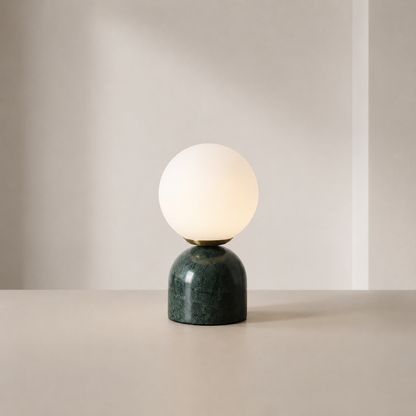 Marble Table Lamp with Frosted Globe Shade – Warm White LED Light for Bedroom Nightstand & Living Room – Modern Minimalist Accent Lighting