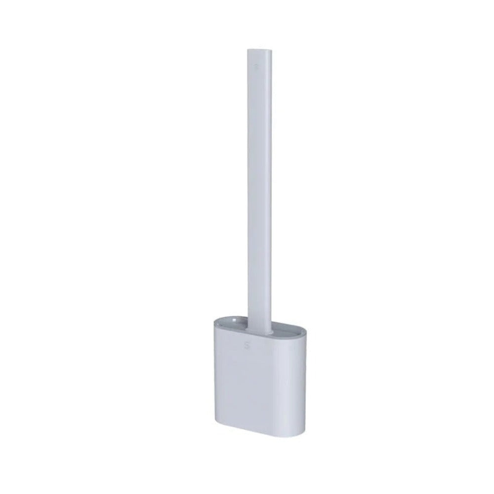 Wall-Mount Silicone Toilet Brush Set White Quick-Dry Flexible Head Hygienic Bathroom Cleaner Compact Space-Saver for Guest Bath En-Suite Mod