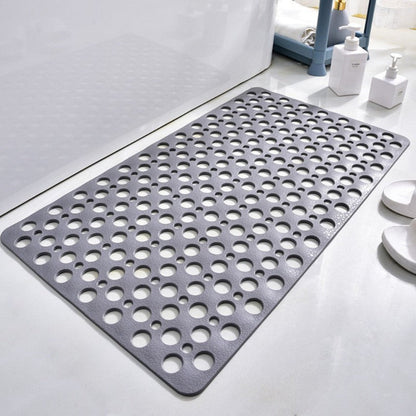 Non-Slip Bath Mat with Drainage Holes Gray 24x16 Inch PVC Quick-Dry Bathroom Safety Floor Liner for Shower Tub Wet Areas Home Spa Senior Acc