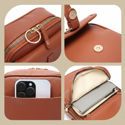 Square Leather Crossbody Purse with Secure Zipper Closure – Compact Shoulder Bag for Women, Daily Commute & Travel Organizer