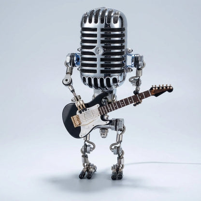 Robot Musician Accent Lamp with Guitar Detail 8.7 in Plastic LED Nightstand Light for Bedroom Office Music Room Unique Desk Decor Gift