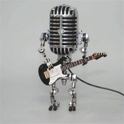 Robot Musician Accent Lamp with Guitar Detail 8.7 in Plastic LED Nightstand Light for Bedroom Office Music Room Unique Desk Decor Gift