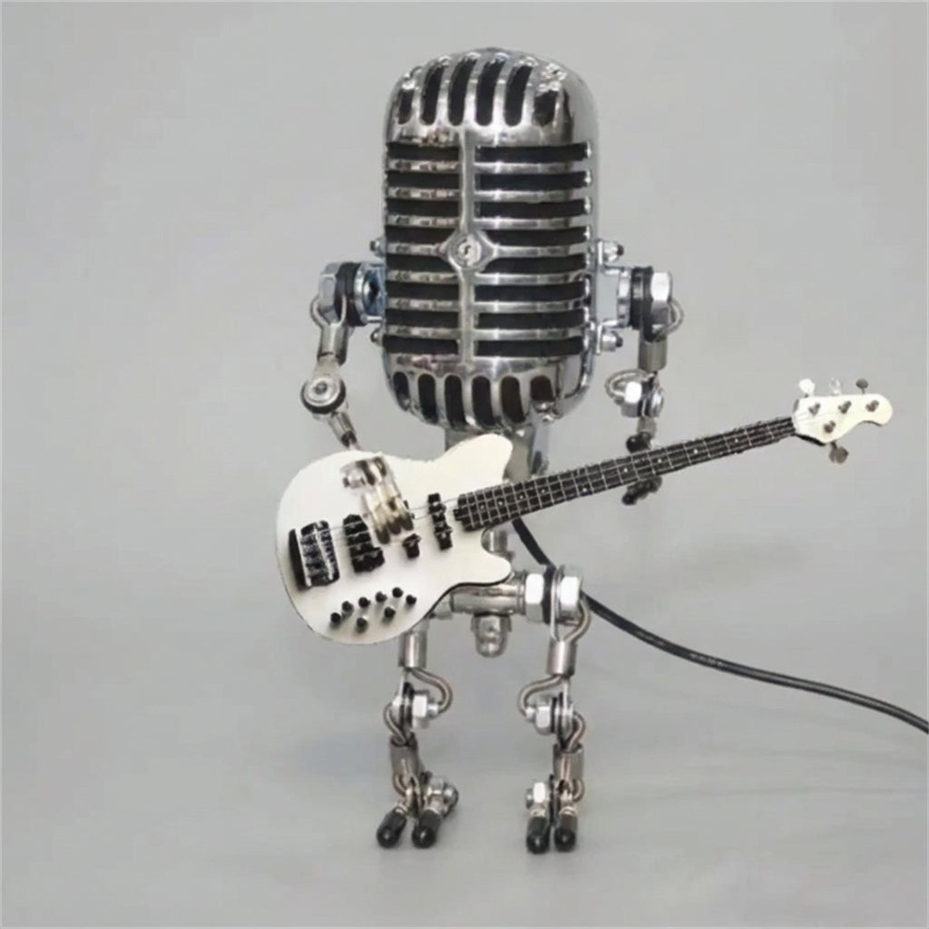 Robot Musician Accent Lamp with Guitar Detail 8.7 in Plastic LED Nightstand Light for Bedroom Office Music Room Unique Desk Decor Gift