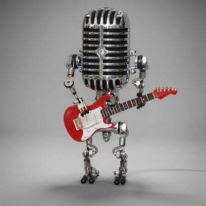 Robot Musician Accent Lamp with Guitar Detail 8.7 in Plastic LED Nightstand Light for Bedroom Office Music Room Unique Desk Decor Gift