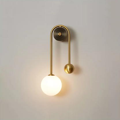 Glass Shade Wall Sconce Light with Brass-Finish Metal Frame for Hallway, Bedroom, Living Room & Bathroom Lighting