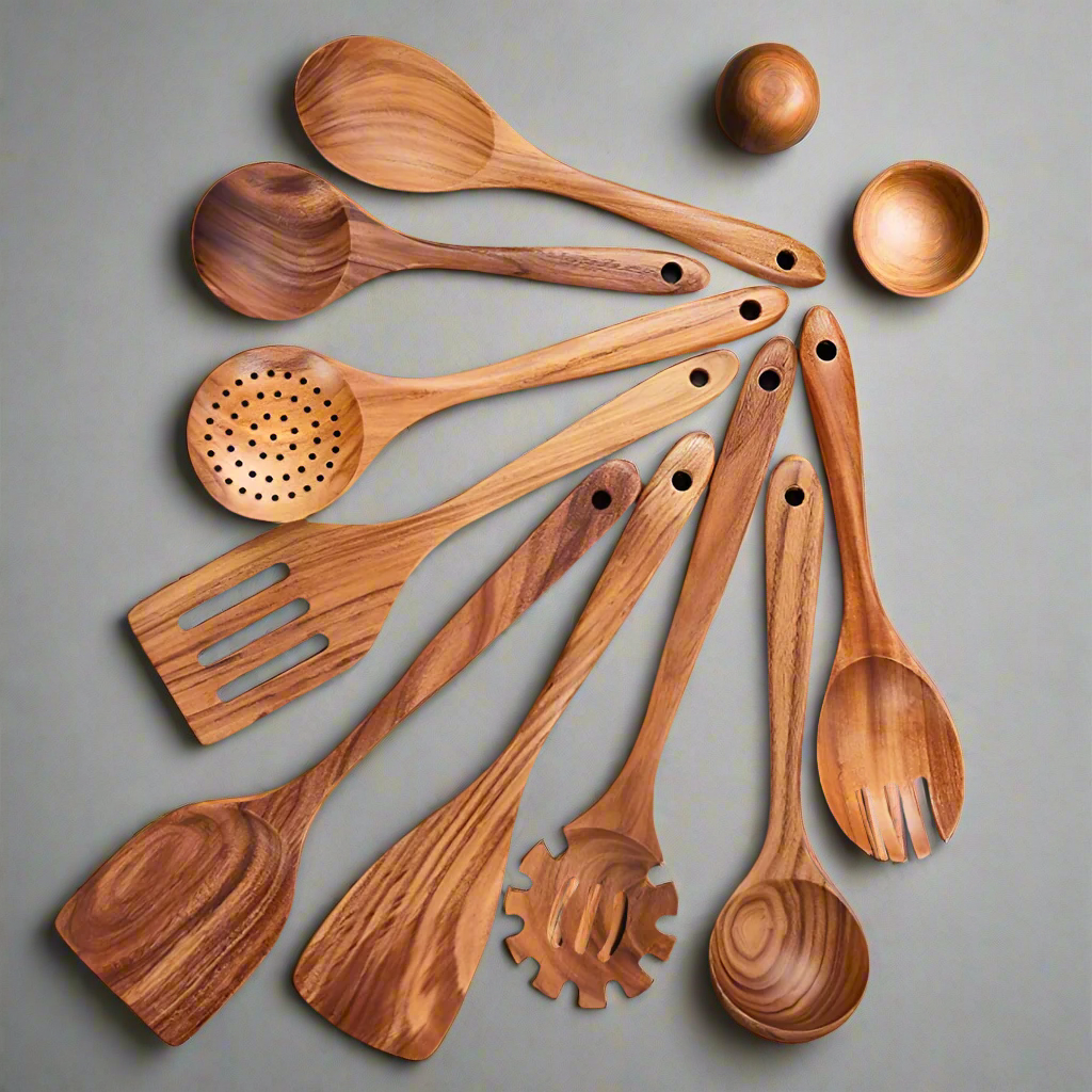 Kitchen Spoon Set Made of Teak Wood | Safe for Non-Stick Cookware