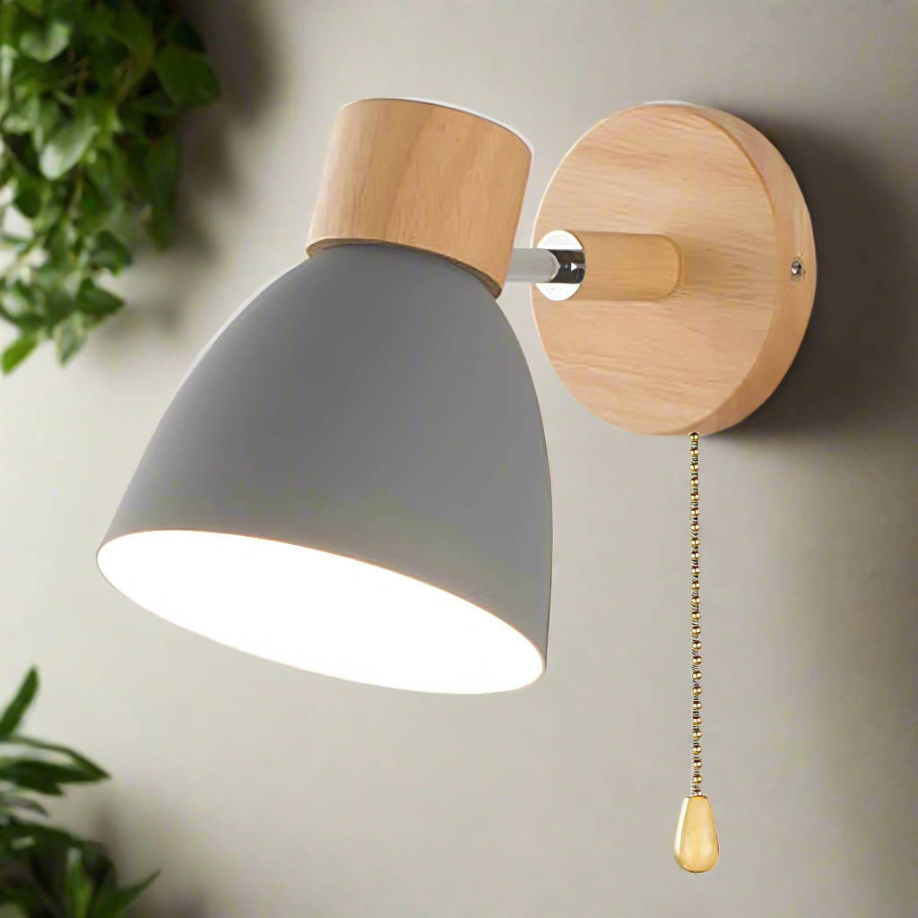 Wood and Metal Wall Sconce with Pull Chain Switch for Bedroom Living Room Hallway | Modern Farmhouse Wall Light Fixture E27 Socket