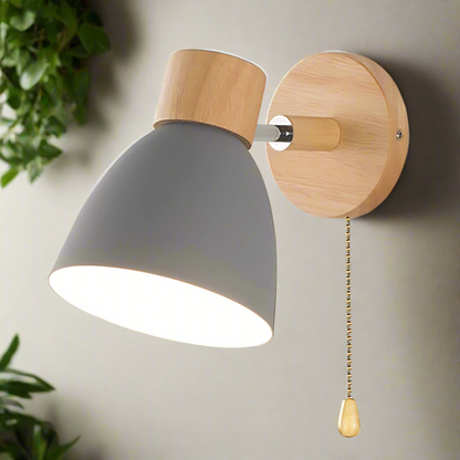 Wood and Metal Wall Sconce with Pull Chain Switch for Bedroom Living Room Hallway | Modern Farmhouse Wall Light Fixture E27 Socket
