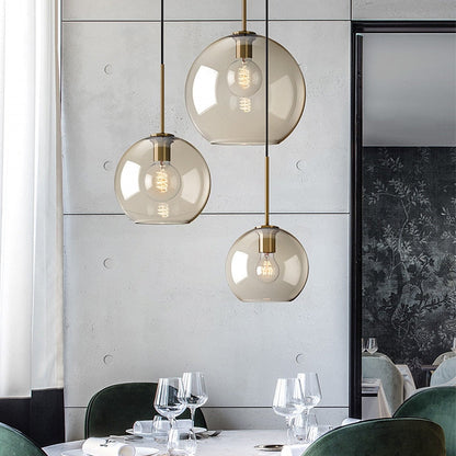 Amber Glass Pendant Light Fixture with Adjustable Cable for Kitchen Island Dining Room Bedroom Modern Hanging Ceiling Lamp Iron Frame