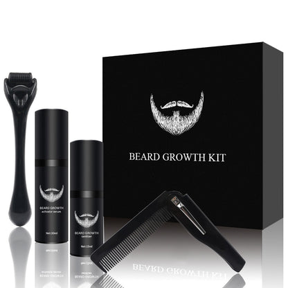 Facial Hair Growth System with Derma Roller & Natural Serum for Fuller Beard Development