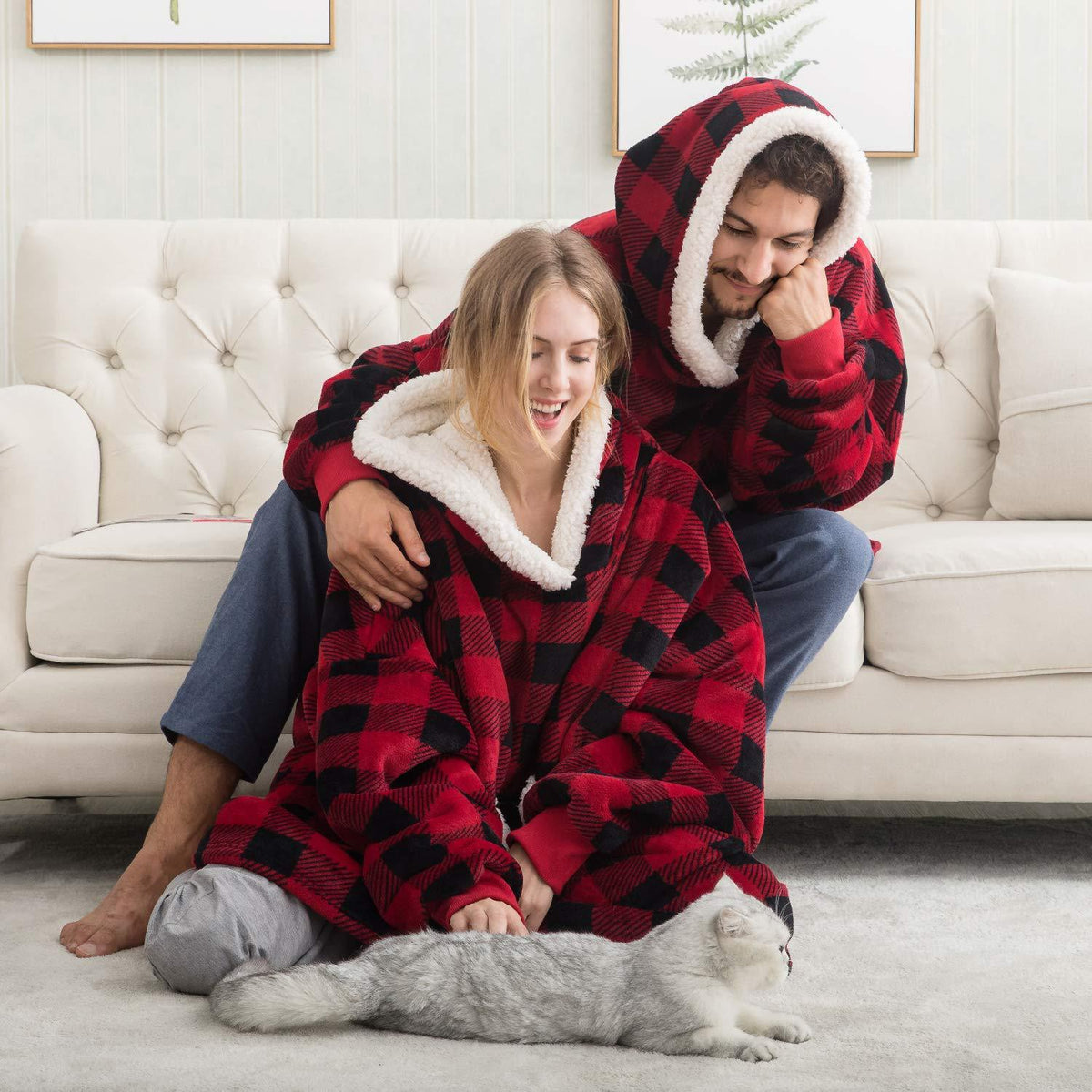 Oversized Wearable Blanket Hoodie with Pocket – Soft Fleece Throw for Couch & Bed – One Size Adults & Teens