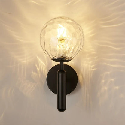 Globe Wall Sconce with 5.5-Inch Glass Shade Black and Gold Finish Bedroom Hallway Ambient Light E14 Socket Modern Minimalist Design for Entr