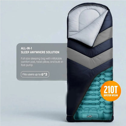 Sleeping Bag for Adults, Camping Sleeping Bag with Built In Sleeping Pad and Pillow for Backpacking and Travel