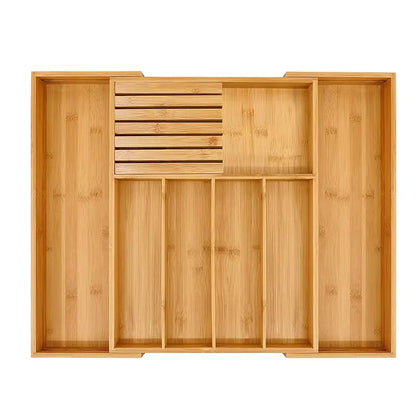 Bamboo Drawer Organizers Expandable Set, Kitchen Drawer Organizer for Utensils, Desk Drawer Organizer for Office