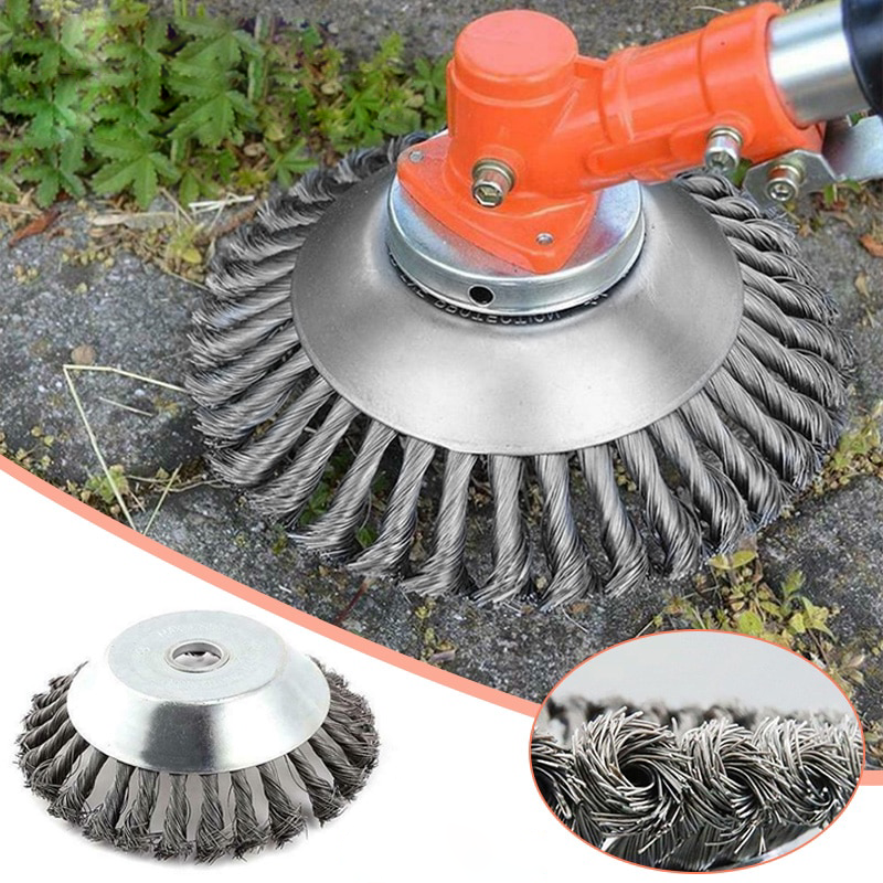 Steel Wire Brush Trimmer Head for Weed Removal – Universal Attachment for String Trimmers & Brush Cutters – Heavy-Duty 360° Design for