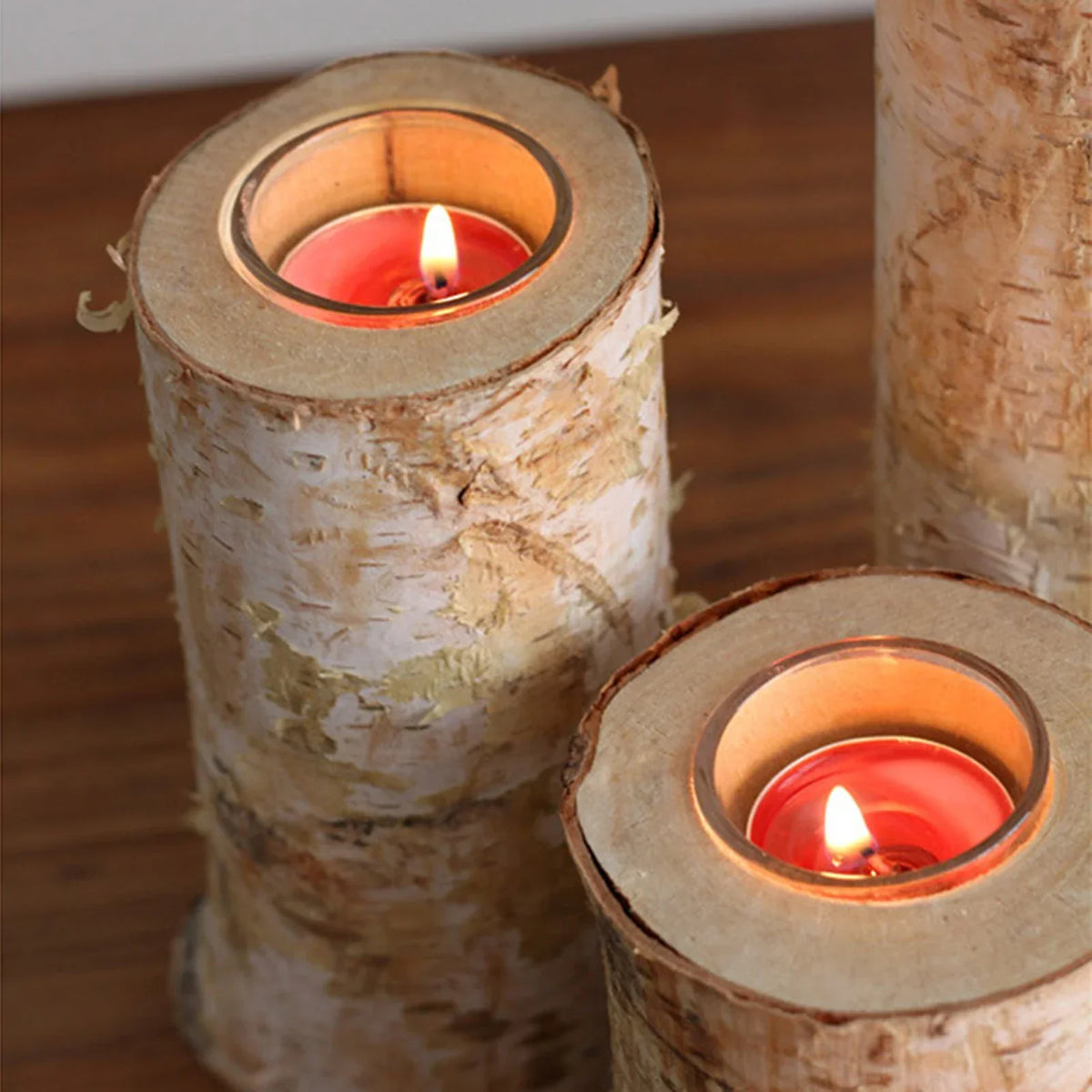 Natural Wood Tealight Holder Rustic Decorative Accent Glass Insert Candle Stand for Dining Table Living Room Mantle Home Decor Centerpiece