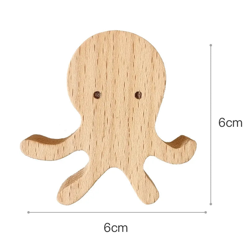 Animal-Shaped Wood Peg Rack for Kids' Rooms — Self-Stick or Screw-Mount Entryway Organizer, Nursery Decor Hanger for Coats, Backpacks & Acce