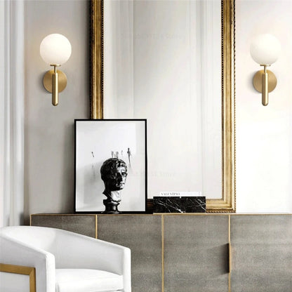 Globe Wall Sconce with 5.5-Inch Glass Shade Black and Gold Finish Bedroom Hallway Ambient Light E14 Socket Modern Minimalist Design for Entr