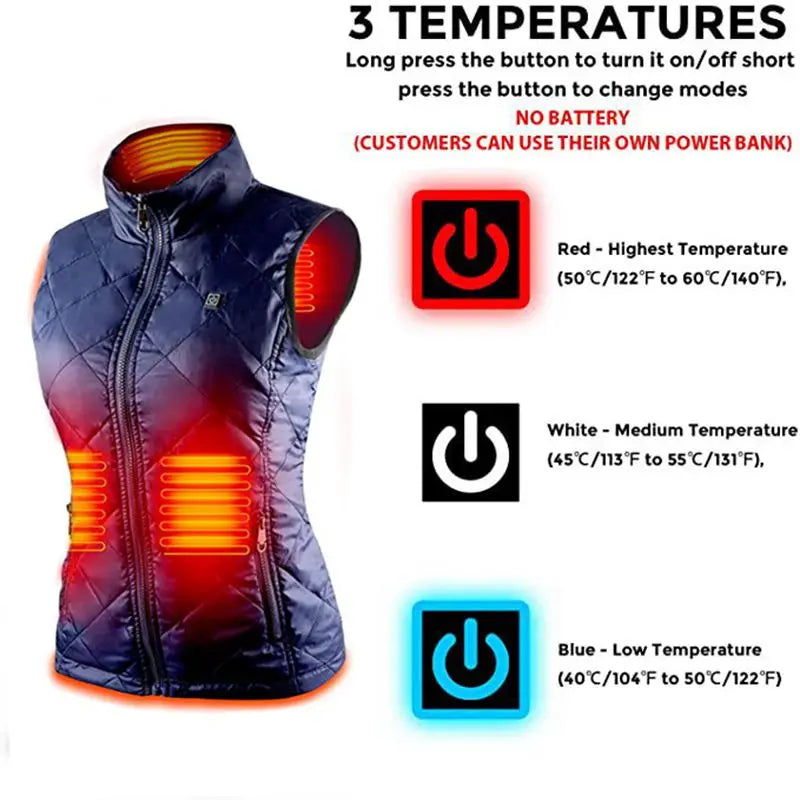 Women's USB Heated Vest with Infrared Heat Zones for Cold Weather | Lightweight Rechargeable Warming Jacket for Fall Winter Outdoor