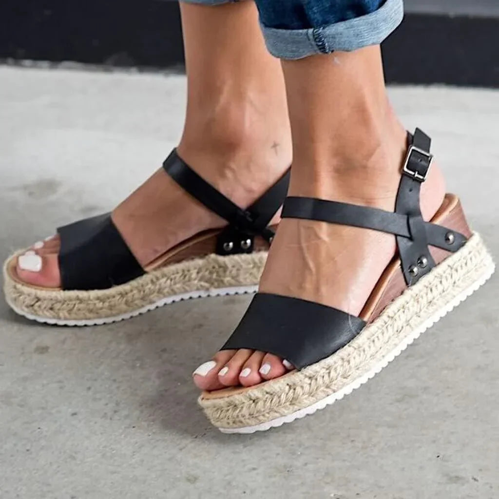 Women's Ankle Strap Platform Wedge Sandals Open Toe Buckle Shoes for Summer Casual Wear