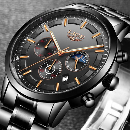 Men's Stainless Steel Watch with Date Display & Mineral Crystal Face