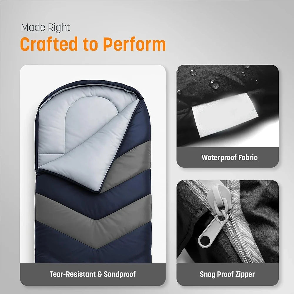 Sleeping Bag for Adults, Camping Sleeping Bag with Built In Sleeping Pad and Pillow for Backpacking and Travel