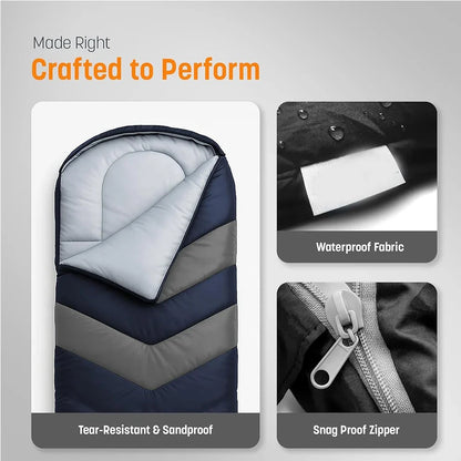 Sleeping Bag for Adults, Camping Sleeping Bag with Built In Sleeping Pad and Pillow for Backpacking and Travel