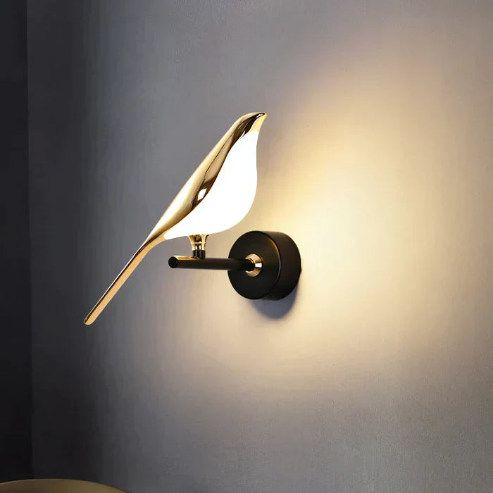 Magnetic Swivel Bird Sconce with 3-Mode LED – Gold Metal Statement Light for Bedroom & Living Room Walls