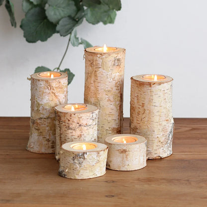 Natural Wood Tealight Stand 2-8 Inches Farmhouse Table Accent Organic Bark Texture Mantel Display Home Centerpiece Décor