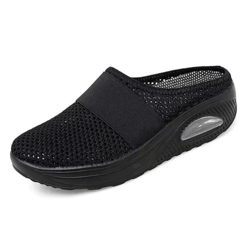 Cushioned Slip-On Walking Sneakers with Air Sole Technology for Women | Breathable Mesh Athletic Shoes for All-Day Standing and Comfort