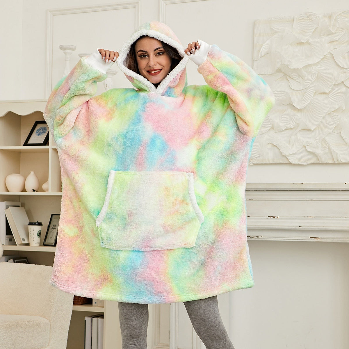 Oversized Wearable Blanket Hoodie with Pocket – Soft Fleece Throw for Couch & Bed – One Size Adults & Teens