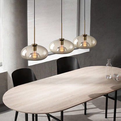 Amber Glass Pendant Light Fixture with Adjustable Cable for Kitchen Island Dining Room Bedroom Modern Hanging Ceiling Lamp Iron Frame